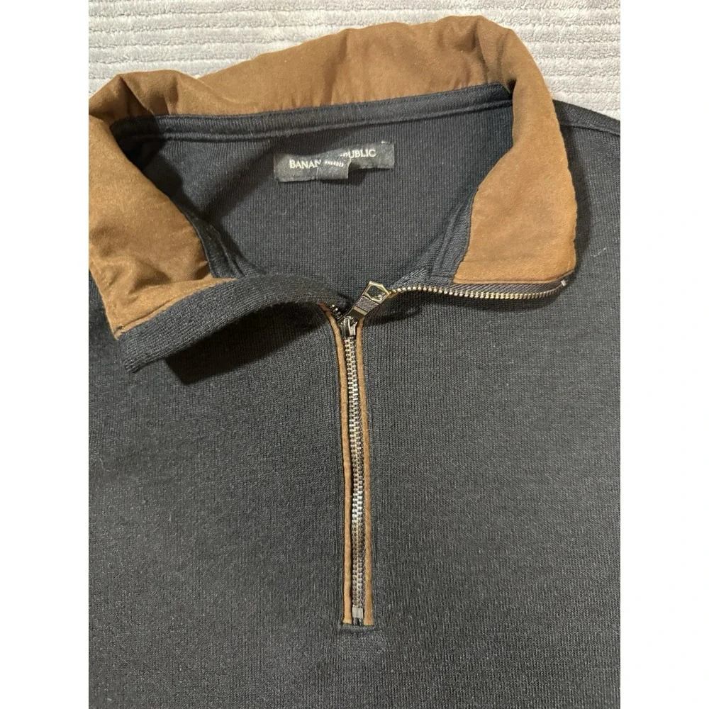 Banana‎ Republic 1/4 Zip Pullover Size M Black And Brown Collar